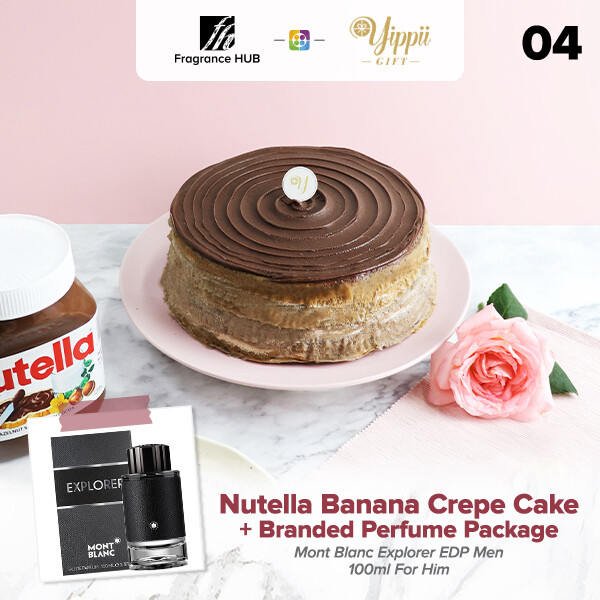 Nutella Banana Mille Crepe Cake + Fragrance Hub Branded Perfume (By: Yippii Gift Cake from Kuala Lumpur)