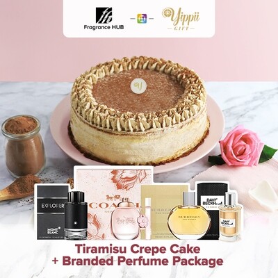 Tiramisu Mille Crepe Cake + Fragrance Hub Branded Perfume (By: Yippii Gift Cake from Kuala Lumpur)