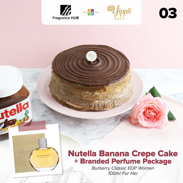 Nutella Banana Mille Crepe Cake + Fragrance Hub Branded Perfume (By: Yippii Gift Cake from Kuala Lumpur)
