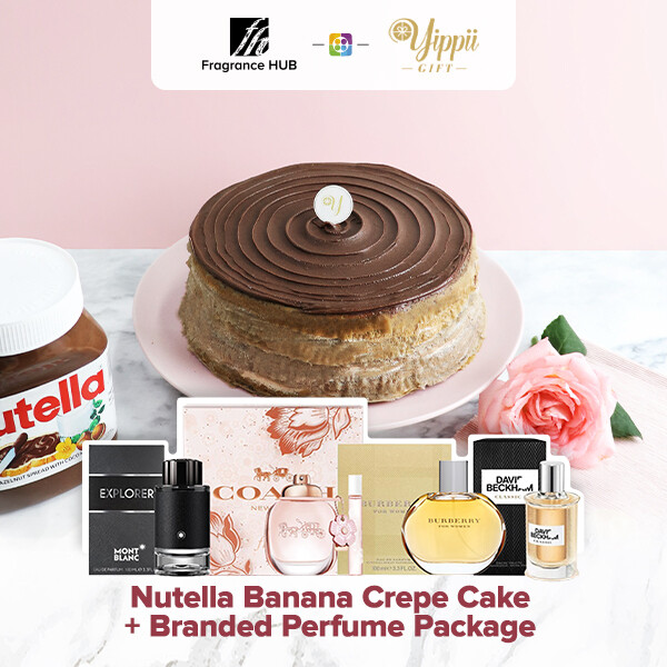 Nutella Banana Mille Crepe Cake + Fragrance Hub Branded Perfume (By: Yippii Gift Cake from Kuala Lumpur)