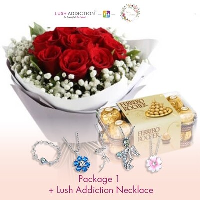 Package 1 + Lush Addiction Necklace (By: Twins Florist from Sri Petaling)