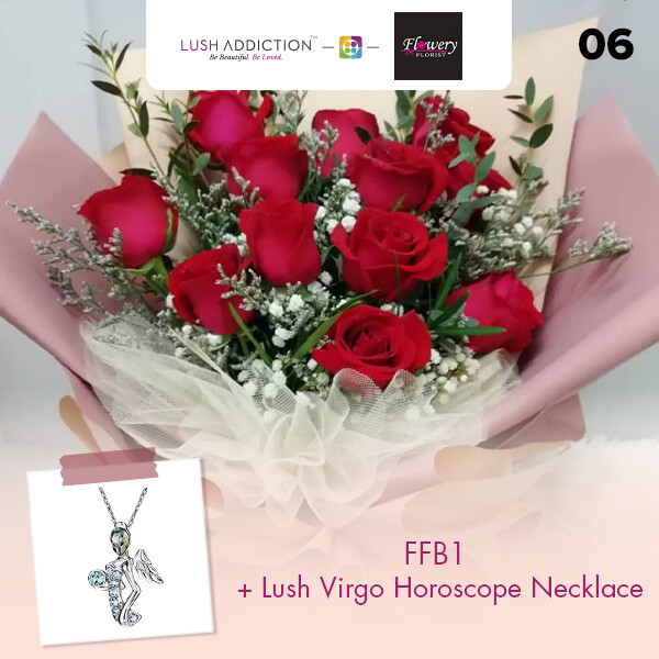 FFB1 Bouquet + Lush Addiction Necklace (By: Flowery Florist from Seri Kembangan)
