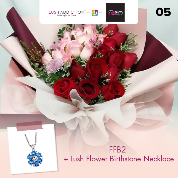 FFB2 Bouquet + Lush Addiction Necklace (By: Flowery Florist from Seri Kembangan)