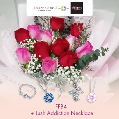 FFB4 Bouquet + Lush Addiction Necklace (By: Flowery Florist from Seri Kembangan)