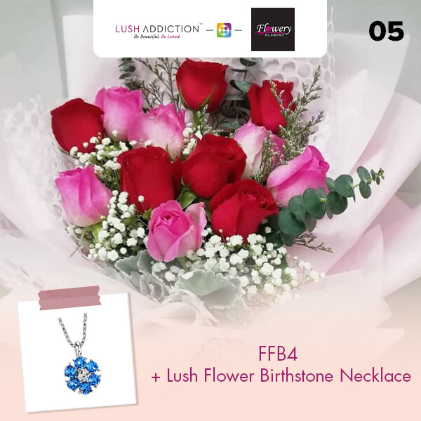 FFB4 Bouquet + Lush Addiction Necklace (By: Flowery Florist from Seri Kembangan)