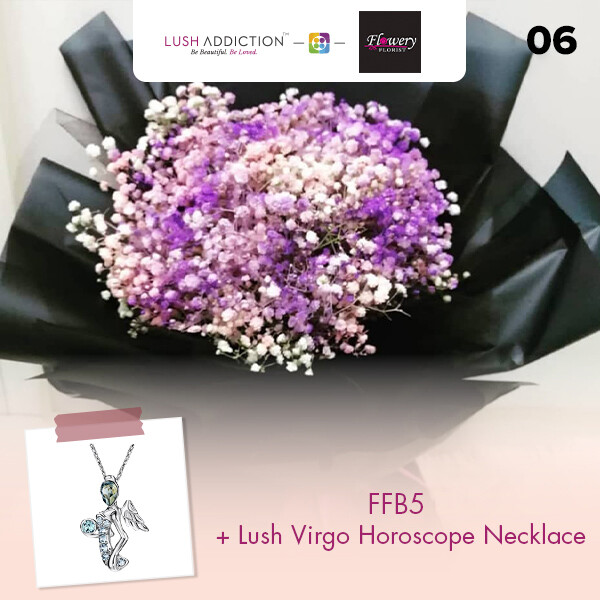 FFB5 Bouquet + Lush Addiction Necklace (By: Flowery Florist from Seri Kembangan)