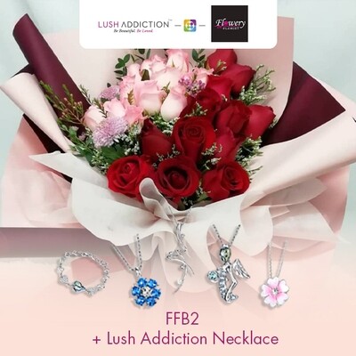 FFB2 Bouquet + Lush Addiction Necklace (By: Flowery Florist from Seri Kembangan)