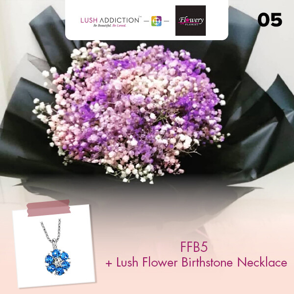 FFB5 Bouquet + Lush Addiction Necklace (By: Flowery Florist from Seri Kembangan)