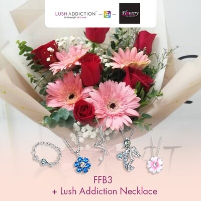 FFB3 Bouquet + Lush Addiction Necklace (By: Flowery Florist from Seri Kembangan)