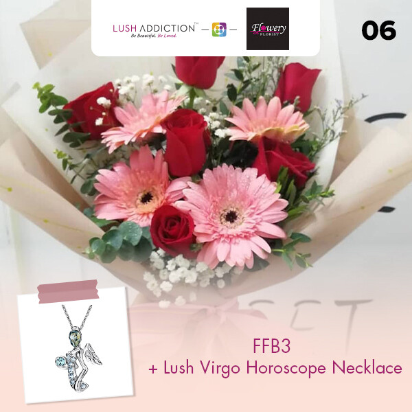 FFB3 Bouquet + Lush Addiction Necklace (By: Flowery Florist from Seri Kembangan)