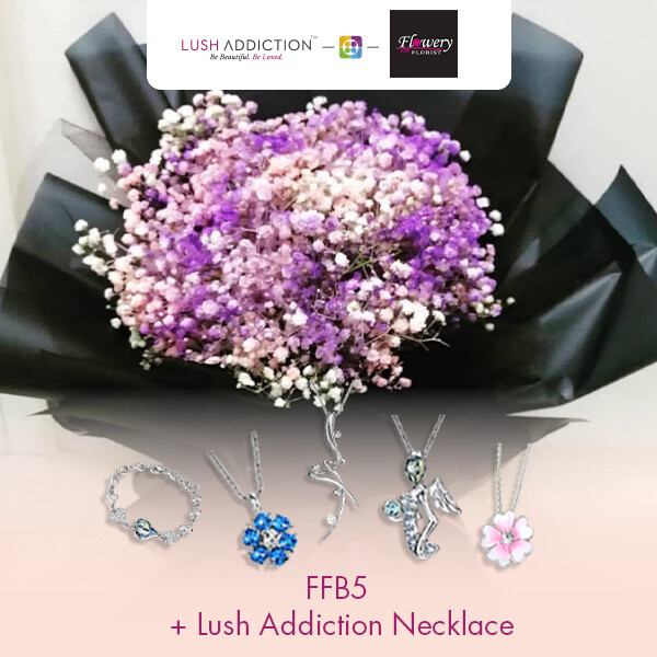 FFB5 Bouquet + Lush Addiction Necklace (By: Flowery Florist from Seri Kembangan)
