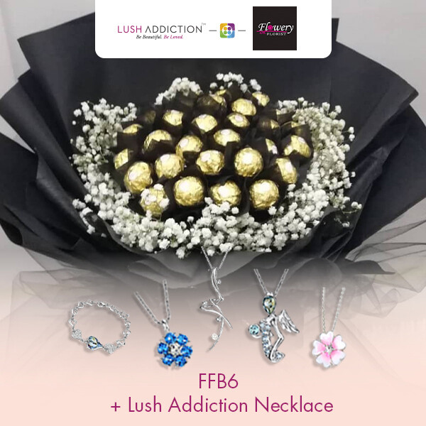 FFB6 Bouquet + Lush Addiction Necklace (By: Flowery Florist from Seri Kembangan)
