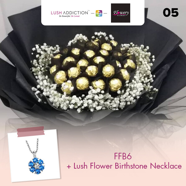 FFB6 Bouquet + Lush Addiction Necklace (By: Flowery Florist from Seri Kembangan)