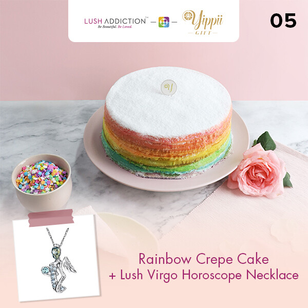Rainbow Mille Crepe Cake + Lush Addiction Necklace (By: Yippii Gift Cake from Kuala Lumpur)