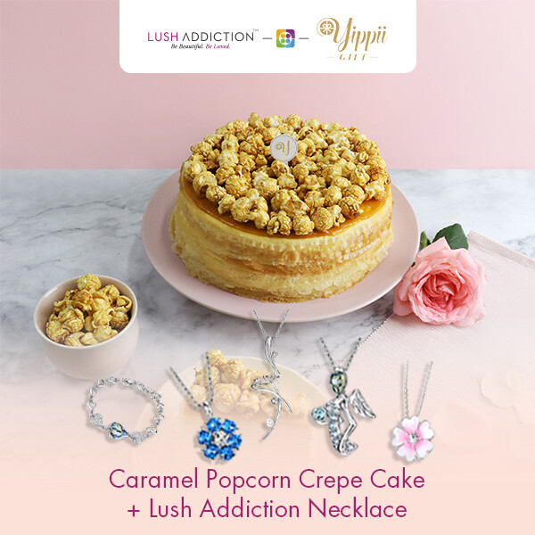 Salted Caramel Popcorn Mille Crepe Cake + Lush Addiction Necklace (By: Yippii Gift Cake from Kuala Lumpur)