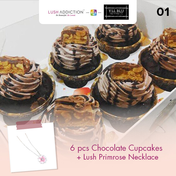 6pcs Chocolate Cupcakes + Lush Addiction Necklace (By: YII Blu Cakes &amp; Bakes from Kuala Lumpur)