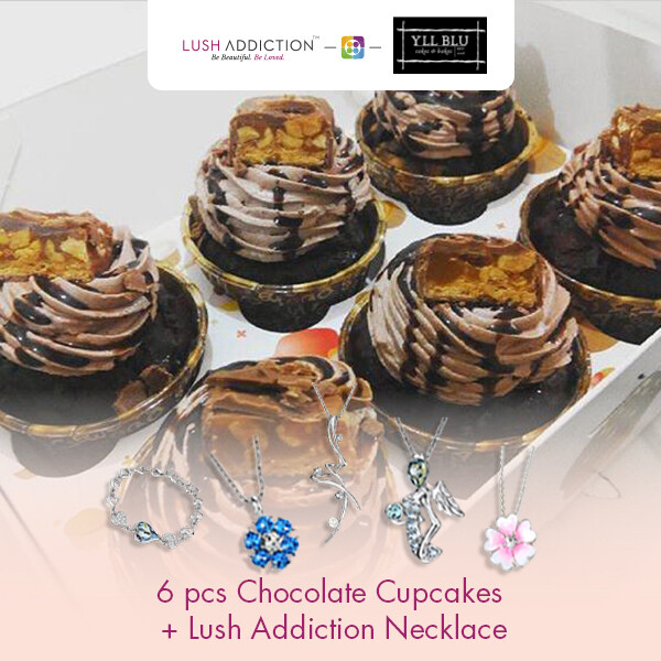 6pcs Chocolate Cupcakes + Lush Addiction Necklace (By: YII Blu Cakes & Bakes from Kuala Lumpur)