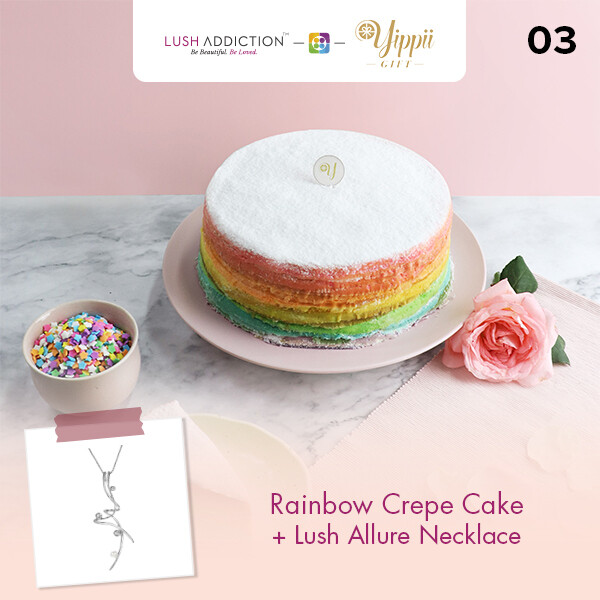 Rainbow Mille Crepe Cake + Lush Addiction Necklace (By: Yippii Gift Cake from Kuala Lumpur)
