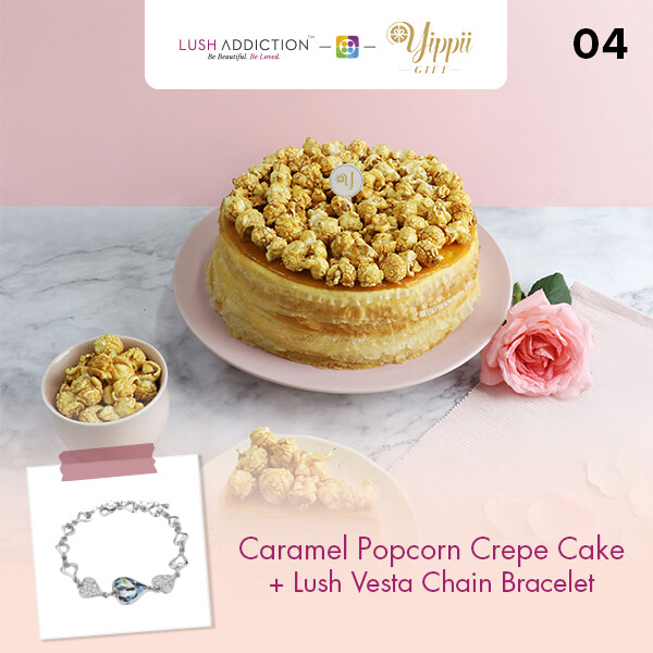 Salted Caramel Popcorn Mille Crepe Cake + Lush Addiction Necklace (By: Yippii Gift Cake from Kuala Lumpur)
