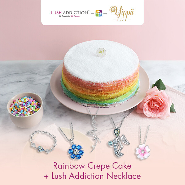 Rainbow Mille Crepe Cake + Lush Addiction Necklace (By: Yippii Gift Cake from Kuala Lumpur)