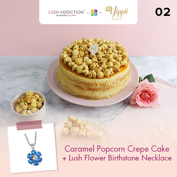 Salted Caramel Popcorn Mille Crepe Cake + Lush Addiction Necklace (By: Yippii Gift Cake from Kuala Lumpur)