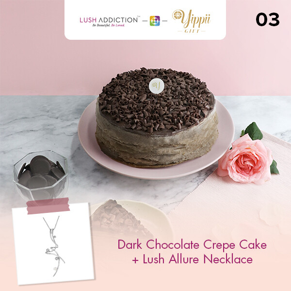Dark Chocolate Mille Crepe Cake + Lush Addiction Necklace (By: Yippii Gift Cake from Kuala Lumpur)
