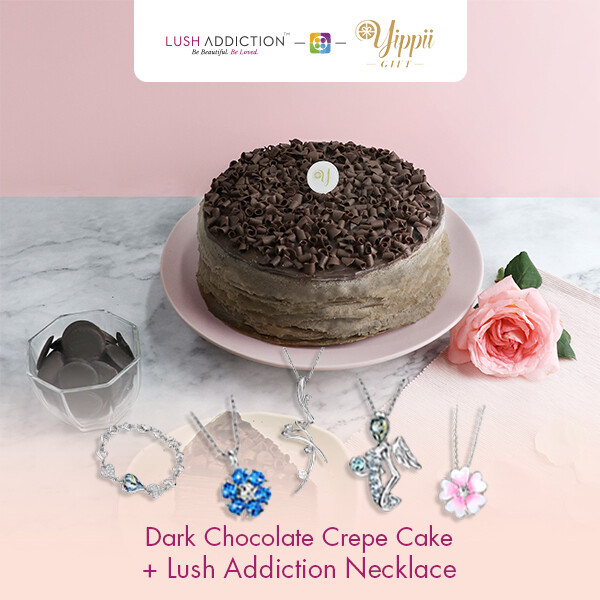 Dark Chocolate Mille Crepe Cake + Lush Addiction Necklace (By: Yippii Gift Cake from Kuala Lumpur)