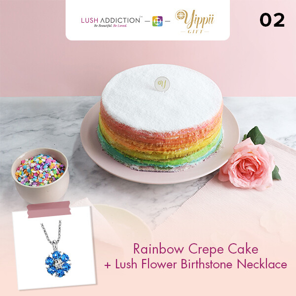 Rainbow Mille Crepe Cake + Lush Addiction Necklace (By: Yippii Gift Cake from Kuala Lumpur)