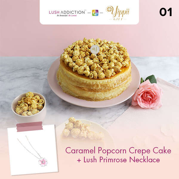 Salted Caramel Popcorn Mille Crepe Cake + Lush Addiction Necklace (By: Yippii Gift Cake from Kuala Lumpur)