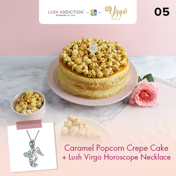 Salted Caramel Popcorn Mille Crepe Cake + Lush Addiction Necklace (By: Yippii Gift Cake from Kuala Lumpur)