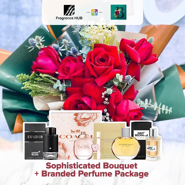 Sophisticated Bouquet + Fragrance Hub Branded Perfume (By: The Bliss Florist from Melaka)