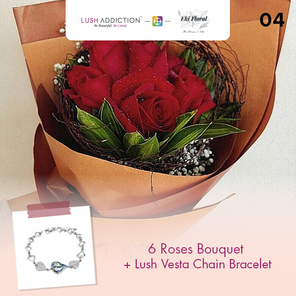 6 Roses Bouquet  + Lush Addiction Necklace (By: Eki Floral from Bangsar)