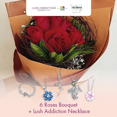 6 Roses Bouquet  + Lush Addiction Necklace (By: Eki Floral from Bangsar)