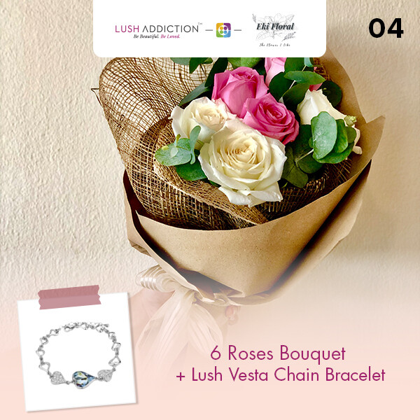 6 Roses Bouquet  + Lush Addiction Necklace (By: Eki Floral from Bangsar)