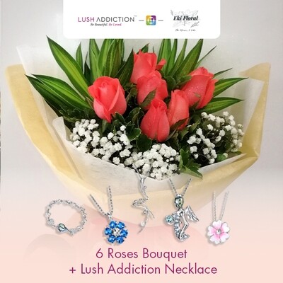 6 Roses Bouquet  + Lush Addiction Necklace (By: Eki Floral from Bangsar)