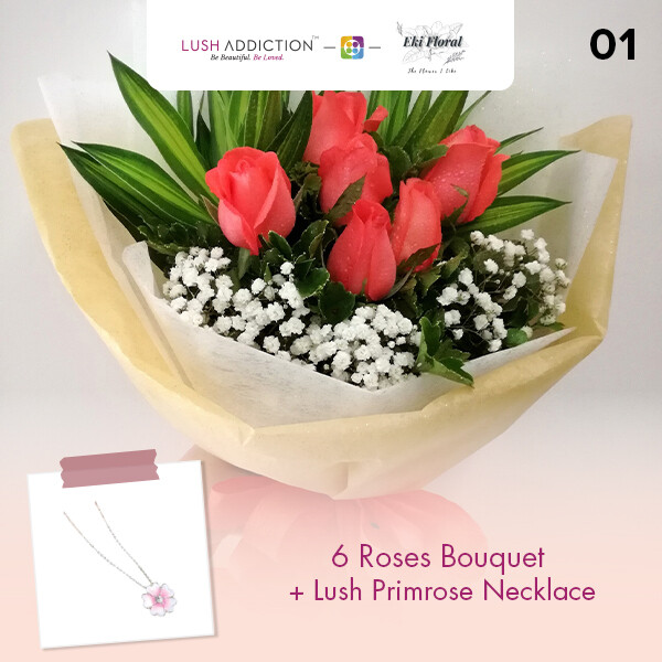 6 Roses Bouquet  + Lush Addiction Necklace (By: Eki Floral from Bangsar)