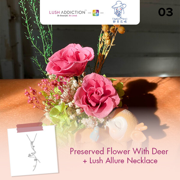 Preserved Flower With Deer + Lush Addiction Necklace (By: Elephant Floral from Muar)