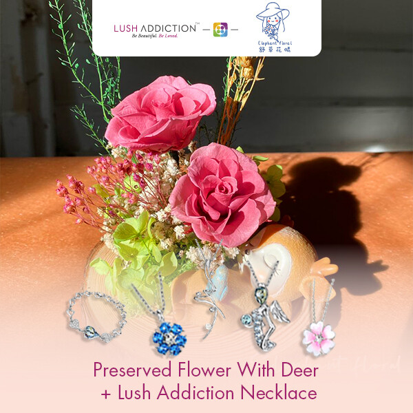 Preserved Flower With Deer + Lush Addiction Necklace (By: Elephant Floral from Muar)