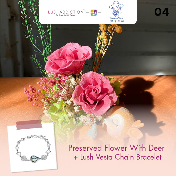 Preserved Flower With Deer + Lush Addiction Necklace (By: Elephant Floral from Muar)