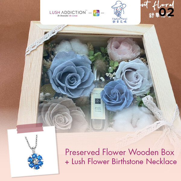 Preserved Flower Wooden Box + Lush Addiction Necklace (By: Elephant Floral from Muar)