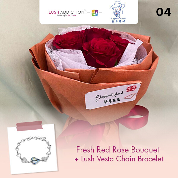 Fresh Red Rose Bouquet + Lush Addiction Necklace (By: Elephant Floral from Muar)