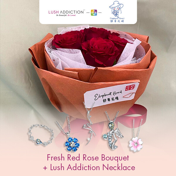 Fresh Red Rose Bouquet + Lush Addiction Necklace (By: Elephant Floral from Muar)