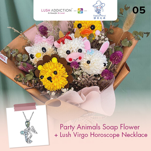 Party Animals Soap Flower + Lush Addiction Necklace (By: Elephant Floral from Muar)