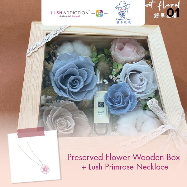 Preserved Flower Wooden Box + Lush Addiction Necklace (By: Elephant Floral from Muar)