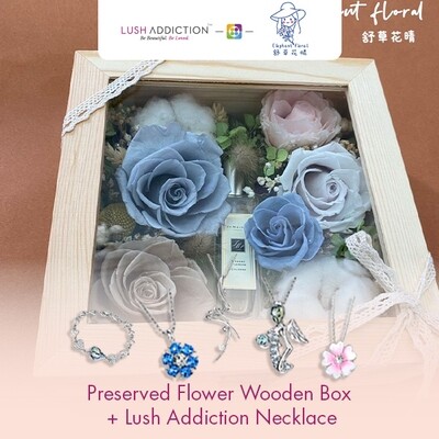 Preserved Flower Wooden Box + Lush Addiction Necklace (By: Elephant Floral from Muar)