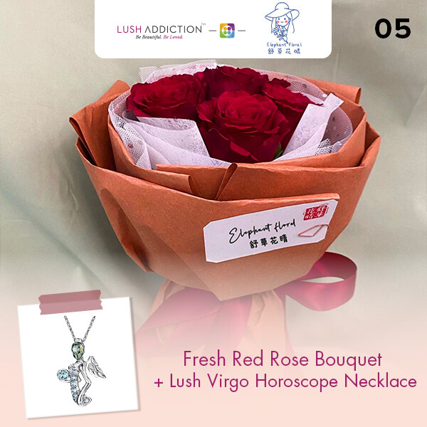Fresh Red Rose Bouquet + Lush Addiction Necklace (By: Elephant Floral from Muar)