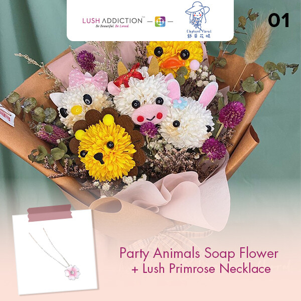 Party Animals Soap Flower + Lush Addiction Necklace (By: Elephant Floral from Muar)