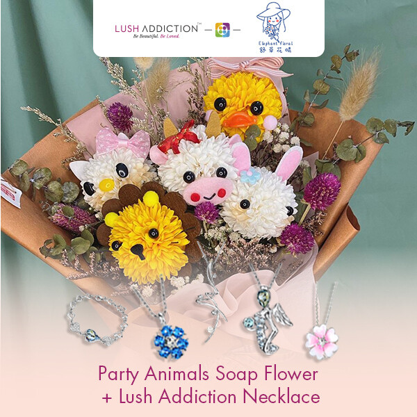 Party Animals Soap Flower + Lush Addiction Necklace (By: Elephant Floral from Muar)