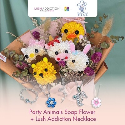 Party Animals Soap Flower + Lush Addiction Necklace (By: Elephant Floral from Muar)