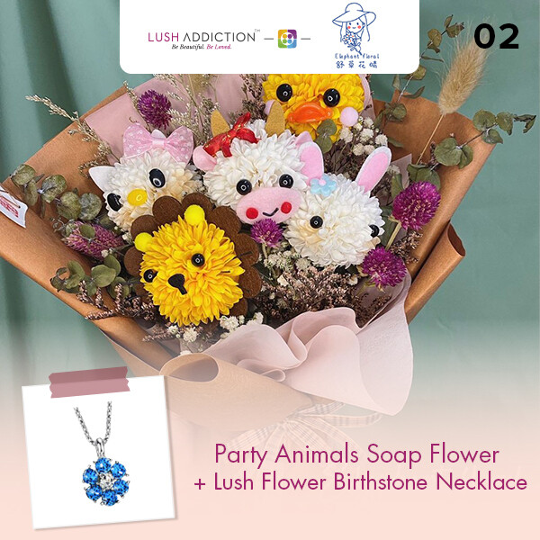 Party Animals Soap Flower + Lush Addiction Necklace (By: Elephant Floral from Muar)